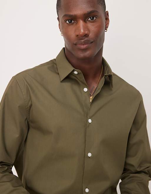 ASOS DESIGN Formal Easy Iron Poplin Regular Shirt In Khaki
