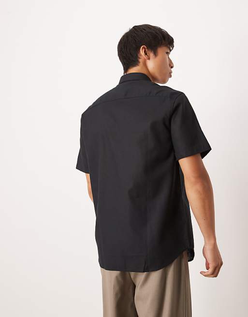 ASOS DESIGN Formal Linen Blend Regular Shirt In Black