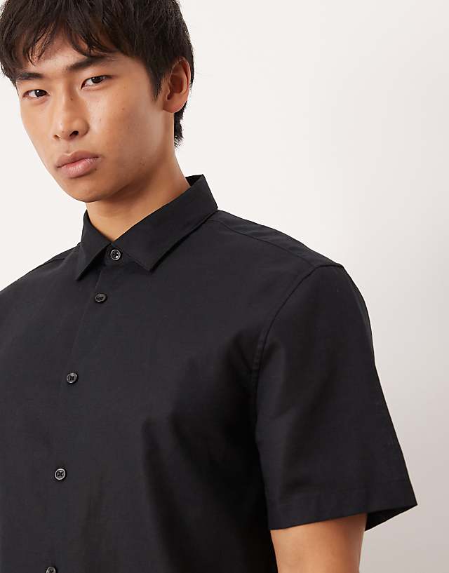 ASOS DESIGN Formal Linen Blend Regular Shirt In Black