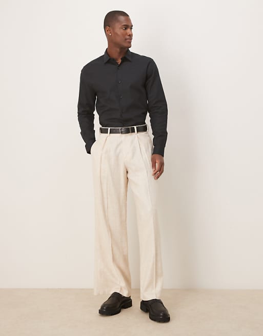 ASOS DESIGN Formal Linen Blend Regular Shirt In Black