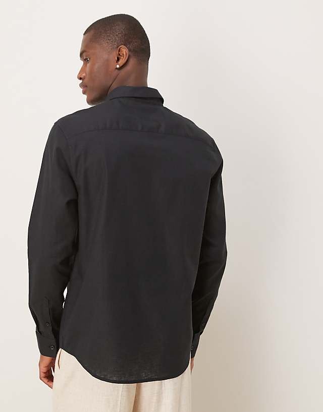 ASOS DESIGN Formal Linen Blend Regular Shirt In Black