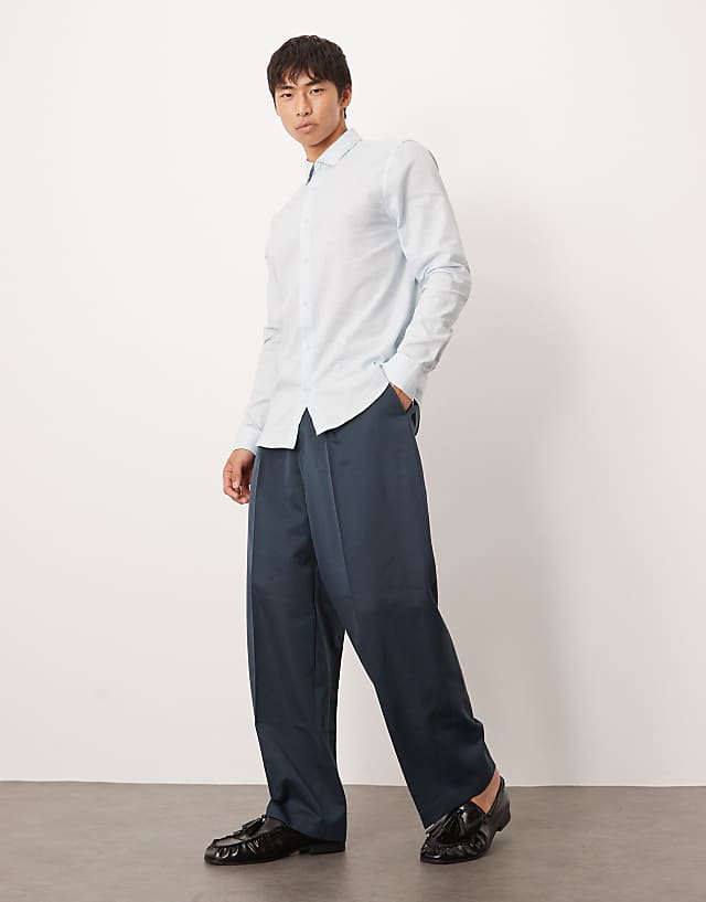 ASOS DESIGN Formal Linen Blend Regular Shirt In Blue