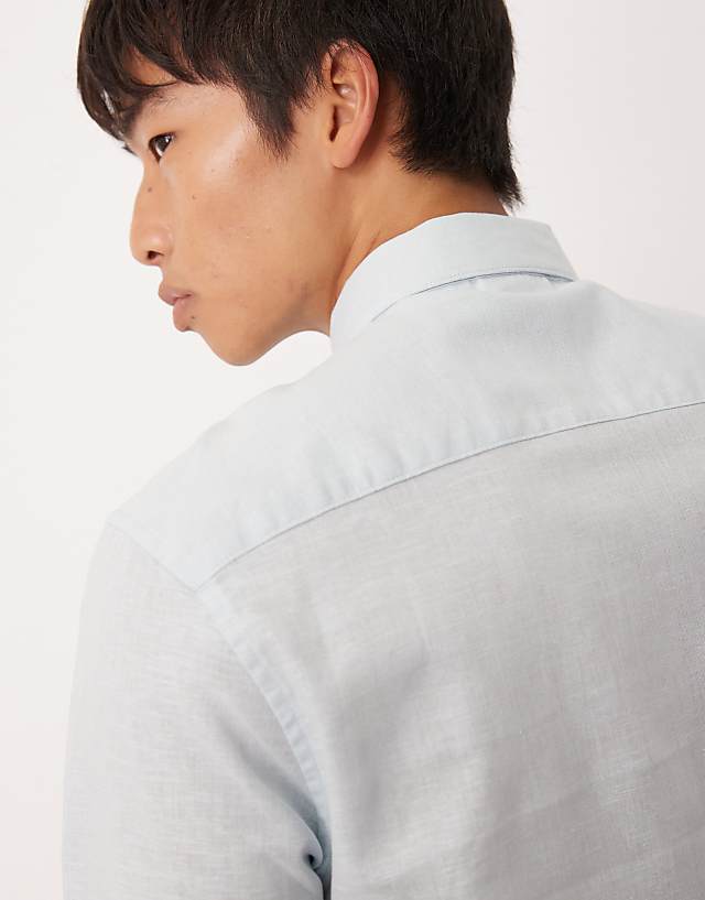 ASOS DESIGN Formal Linen Blend Regular Shirt In Blue