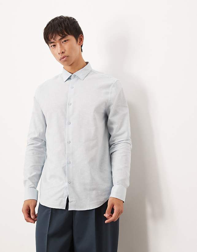 ASOS DESIGN formal linen blend regular shirt in blue