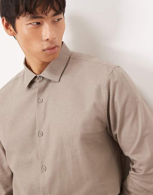 ASOS DESIGN Formal Linen Blend Regular Shirt In Brown