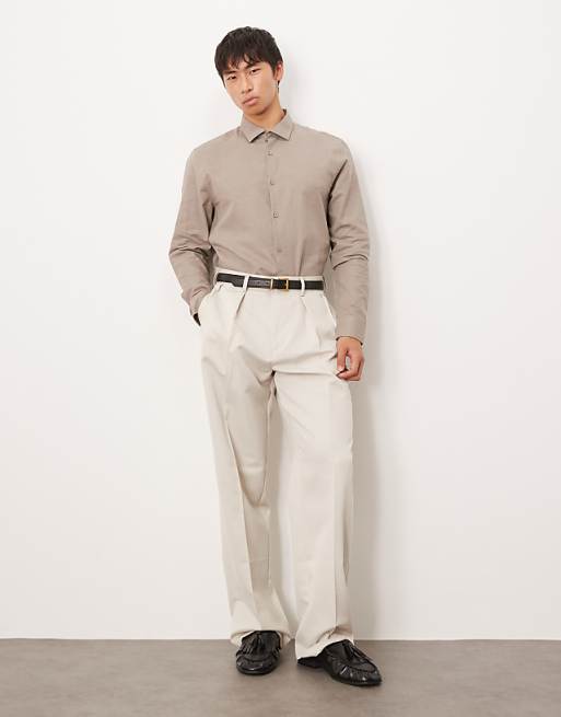 ASOS DESIGN Formal Linen Blend Regular Shirt In Brown