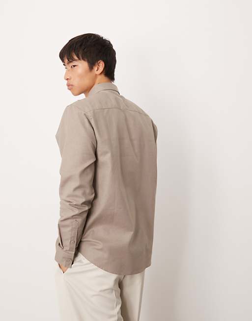 ASOS DESIGN Formal Linen Blend Regular Shirt In Brown