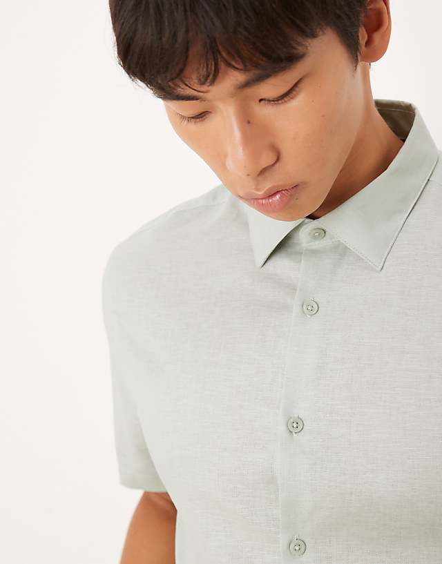 ASOS DESIGN Formal Linen Blend Regular Shirt In Mint Green