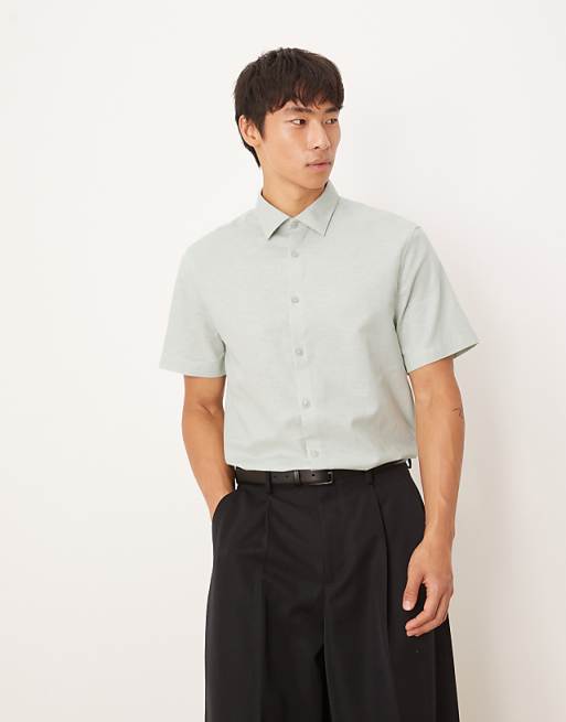 ASOS DESIGN formal linen blend regular shirt in mint green
