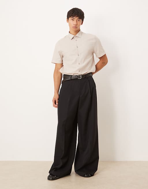 ASOS DESIGN Formal Linen Blend Regular Shirt In Stone