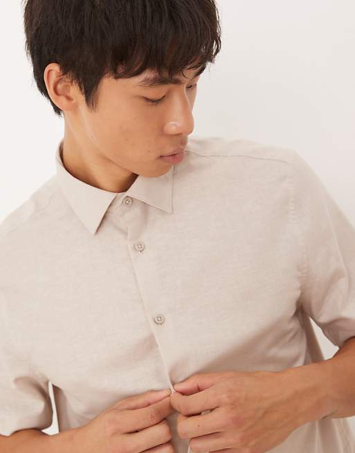 ASOS DESIGN Formal Linen Blend Regular Shirt In Stone