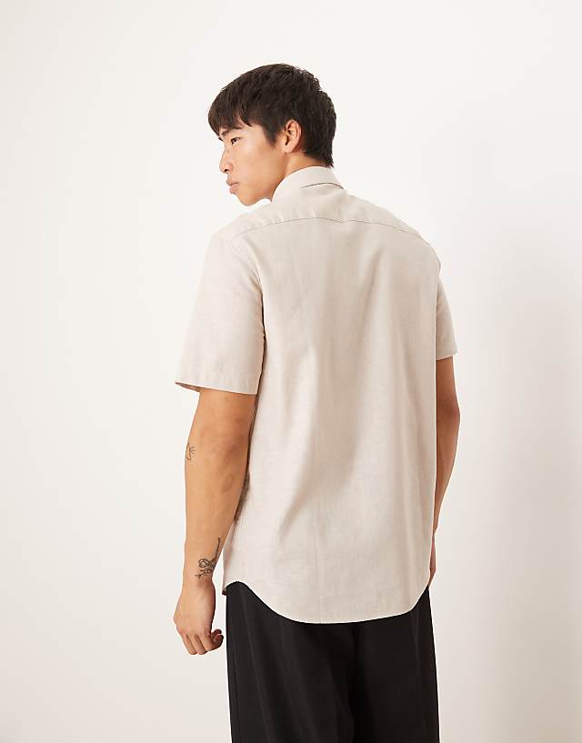 ASOS DESIGN Formal Linen Blend Regular Shirt In Stone