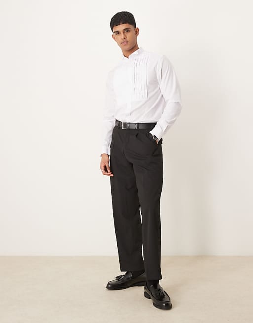 ASOS DESIGN Formal Wing Collar Regular Shirt With Pleated Bib Front In White