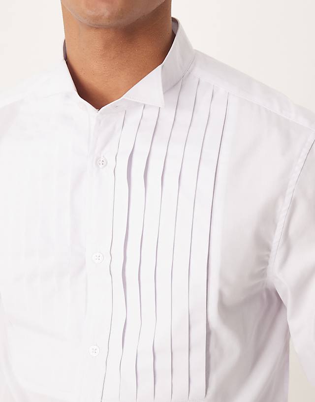 ASOS DESIGN Formal Wing Collar Regular Shirt With Pleated Bib Front In White