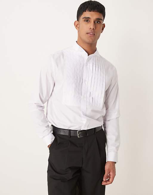 ASOS DESIGN formal wing collar regular shirt with pleated bib front in white