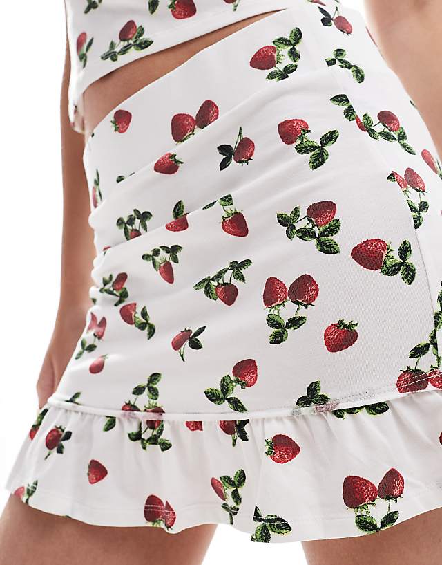 ASOS DESIGN Frill Hem Mini Skirt Co-ord In Strawberry Print