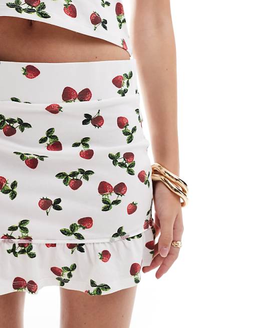 ASOS DESIGN Frill Hem Mini Skirt Co-ord In Strawberry Print