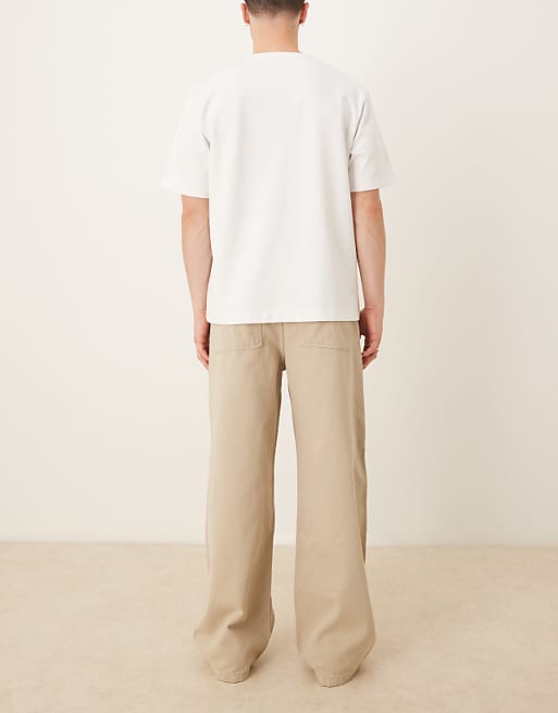 ASOS DESIGN Garment Dye Super Baggy Carpenter Jeans In Beige