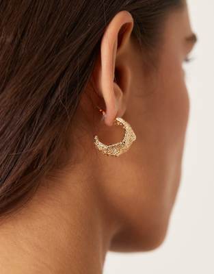 ASOS DESIGN Half Hoop Earrings In Textured Abstract Design In Gold Tone