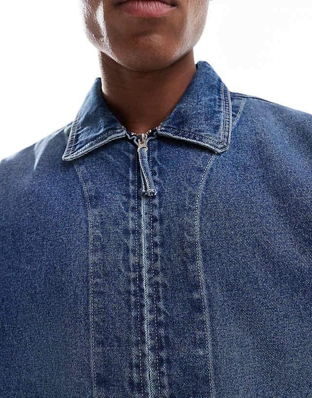 ASOS DESIGN Harrington Jacket In Mid Wash Blue