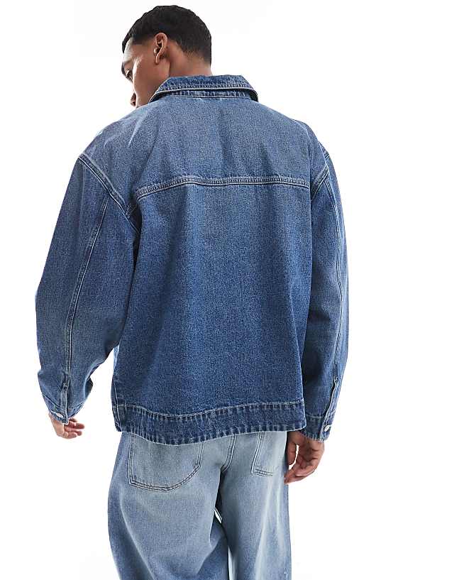 ASOS DESIGN Harrington Jacket In Mid Wash Blue