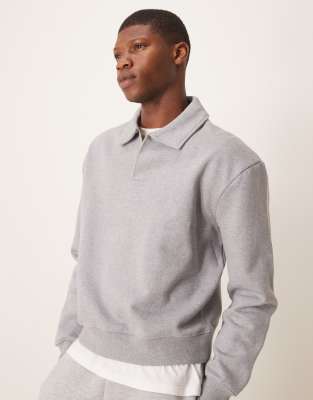 ASOS DESIGN Heavyweight Co-ord Oversized Polo Sweatshirt And Jort In Grey Marl