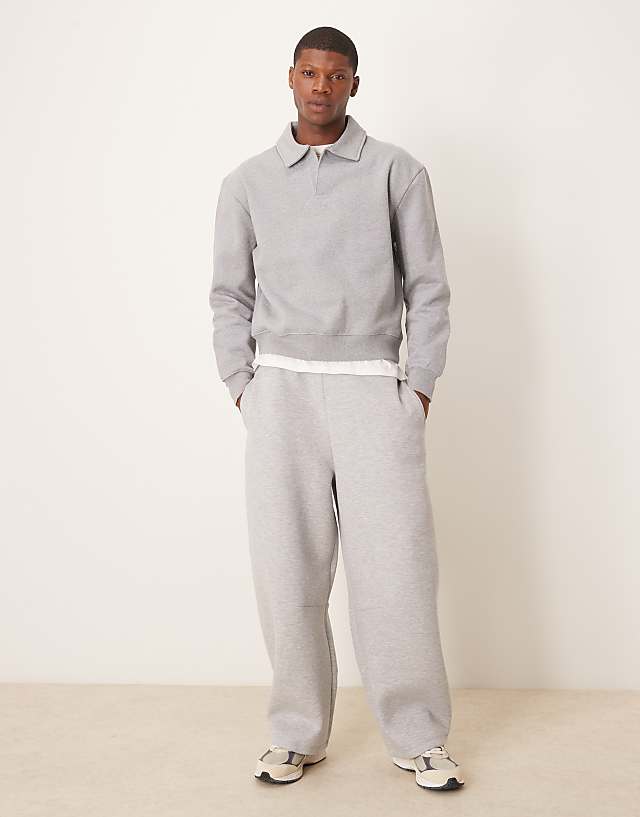 ASOS DESIGN heavyweight co-ord oversized polo sweatshirt and jort in grey marl