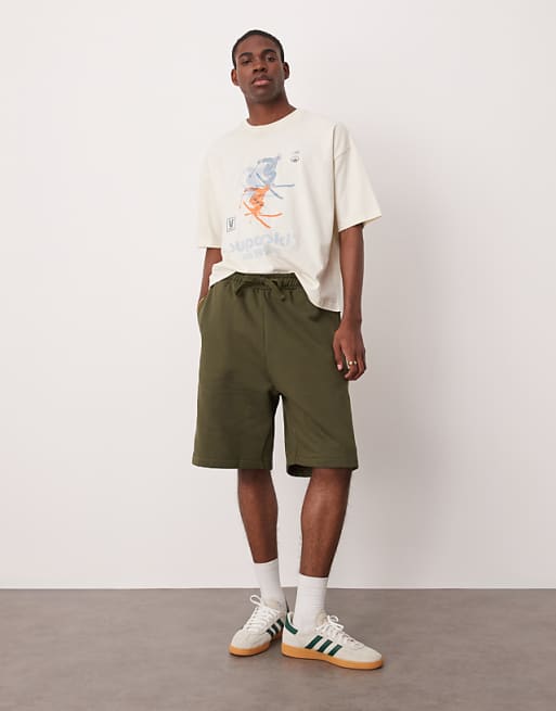 ASOS DESIGN Heavyweight Oversized Shorts 400gsm In Dark Khaki - KHAKI