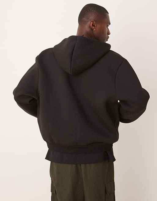 ASOS DESIGN Heavyweight Scuba Boxy Oversized Zip Through Hoodie In Black