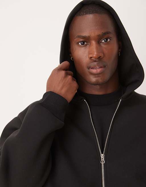 ASOS DESIGN Heavyweight Scuba Boxy Oversized Zip Through Hoodie In Black