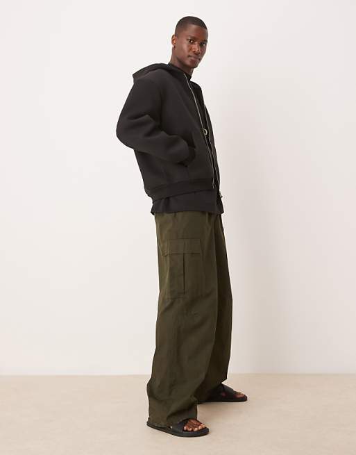 ASOS DESIGN Heavyweight Scuba Boxy Oversized Zip Through Hoodie In Black