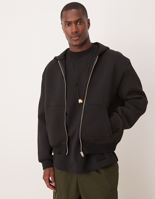 ASOS DESIGN heavyweight scuba boxy oversized zip through hoodie in black
