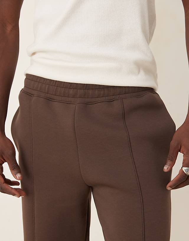ASOS DESIGN Heavyweight Scuba Straight Leg Joggers With Pin Tuck In Brown