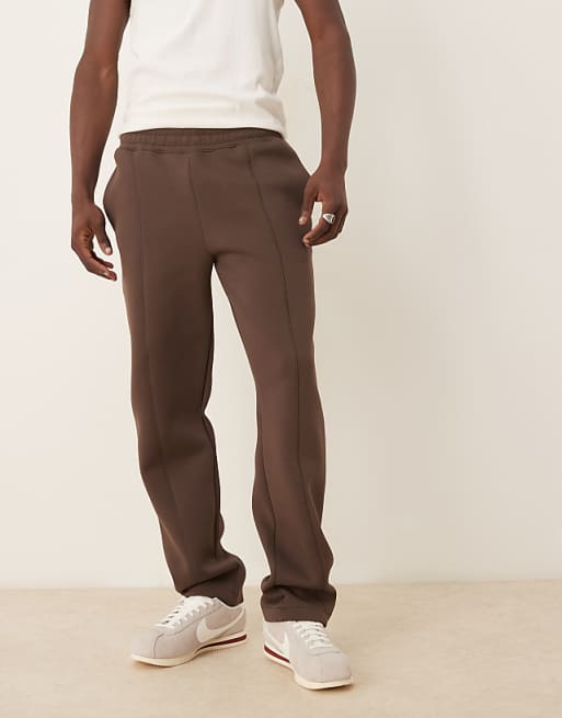 ASOS DESIGN Heavyweight Scuba Straight Leg Joggers With Pin Tuck In Brown