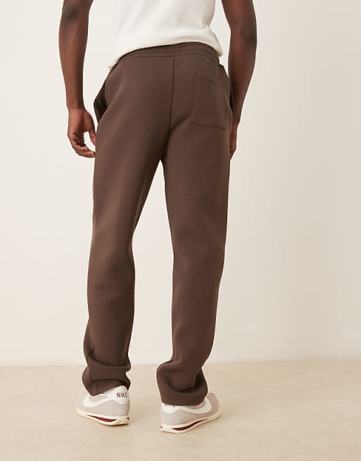 ASOS DESIGN Heavyweight Scuba Straight Leg Joggers With Pin Tuck In Brown