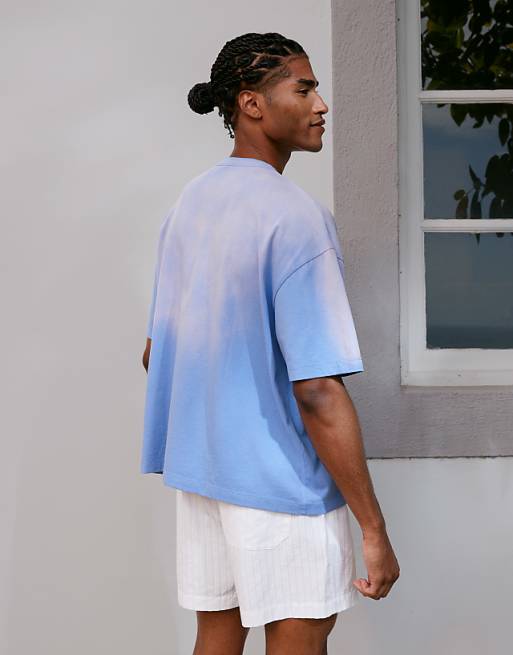 ASOS DESIGN Heayweight Boxy Oversized T-shirt With Chest Print In Washed Blue