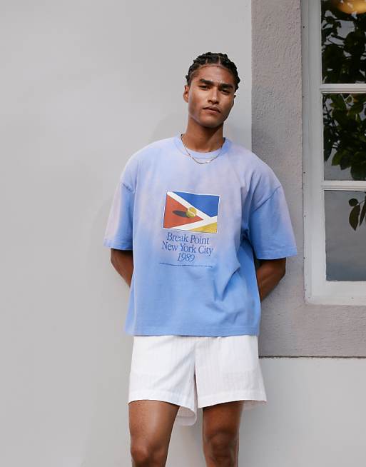 ASOS DESIGN heayweight boxy oversized t-shirt with chest print in washed blue