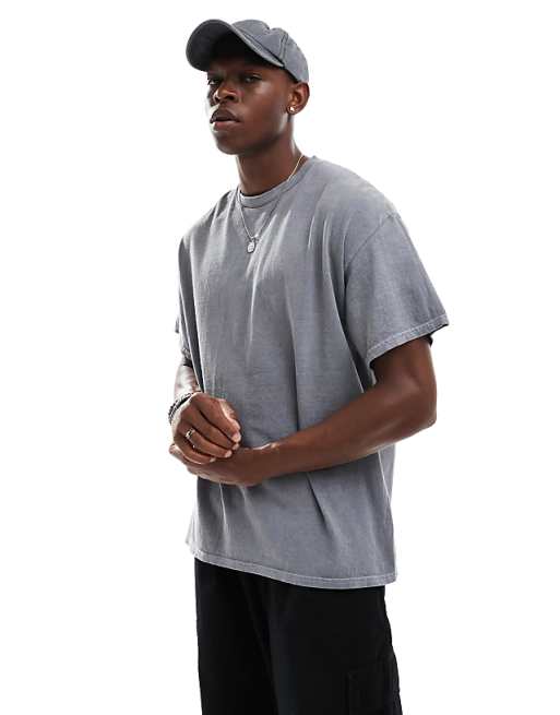 ASOS DESIGN Heayweight Oversized T-shirt With Celestial Spine Print In Washed Grey
