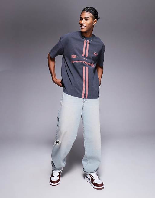 ASOS DESIGN Heayweight Oversized T-shirt With Sports Graphic In Washed Black