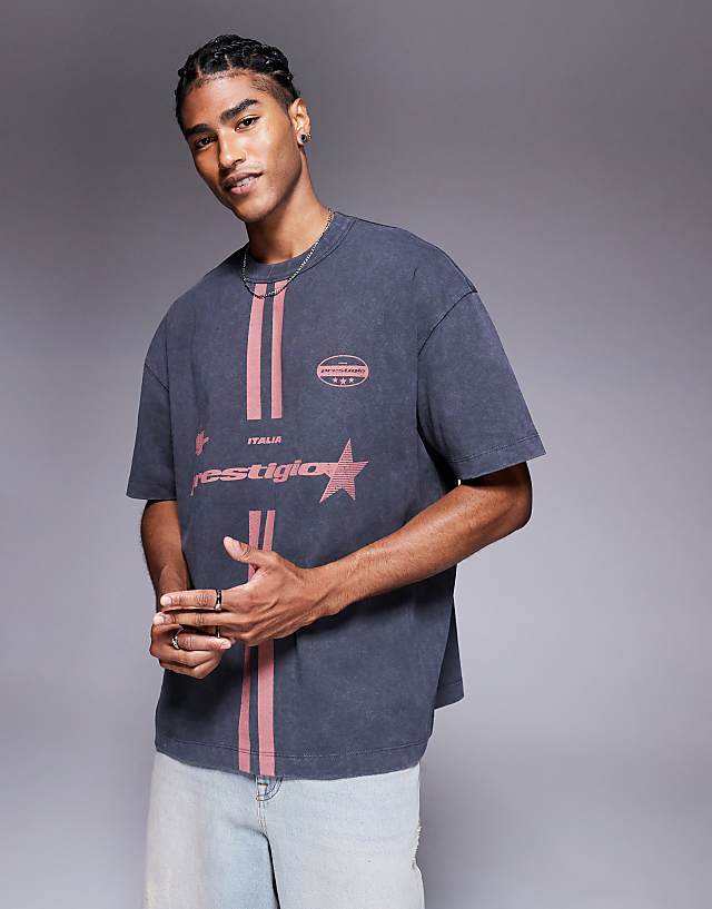 ASOS DESIGN heayweight oversized t-shirt with sports graphic in washed black