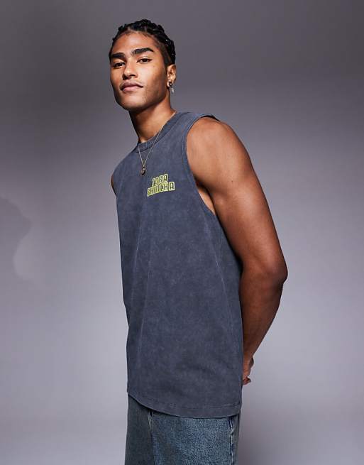 ASOS DESIGN Heayweight Tank With Text Graphic In Washed Black