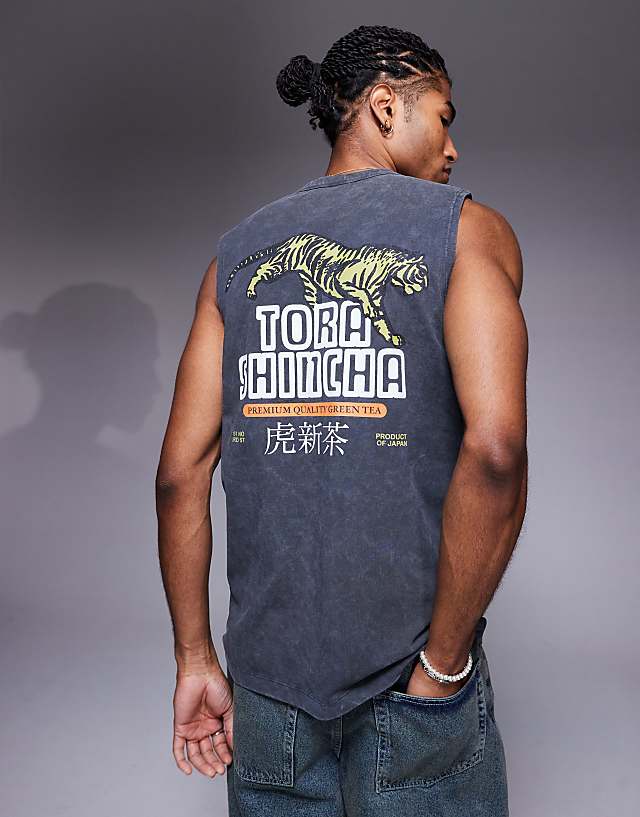 ASOS DESIGN Heayweight Tank With Text Graphic In Washed Black