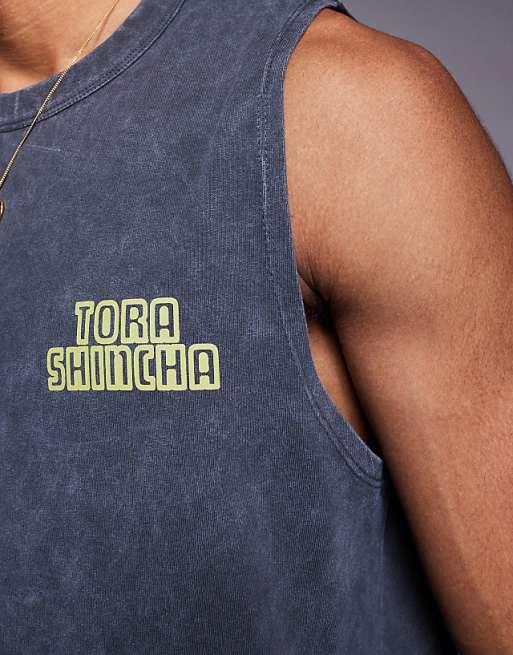 ASOS DESIGN Heayweight Tank With Text Graphic In Washed Black