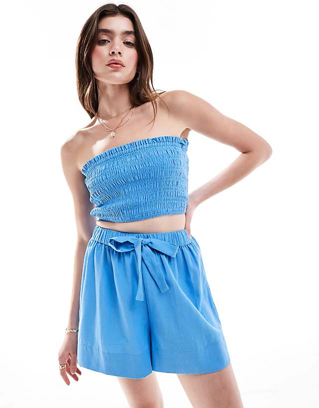 ASOS DESIGN Isabel Mix & Match Linen Look Beach Short In Blue