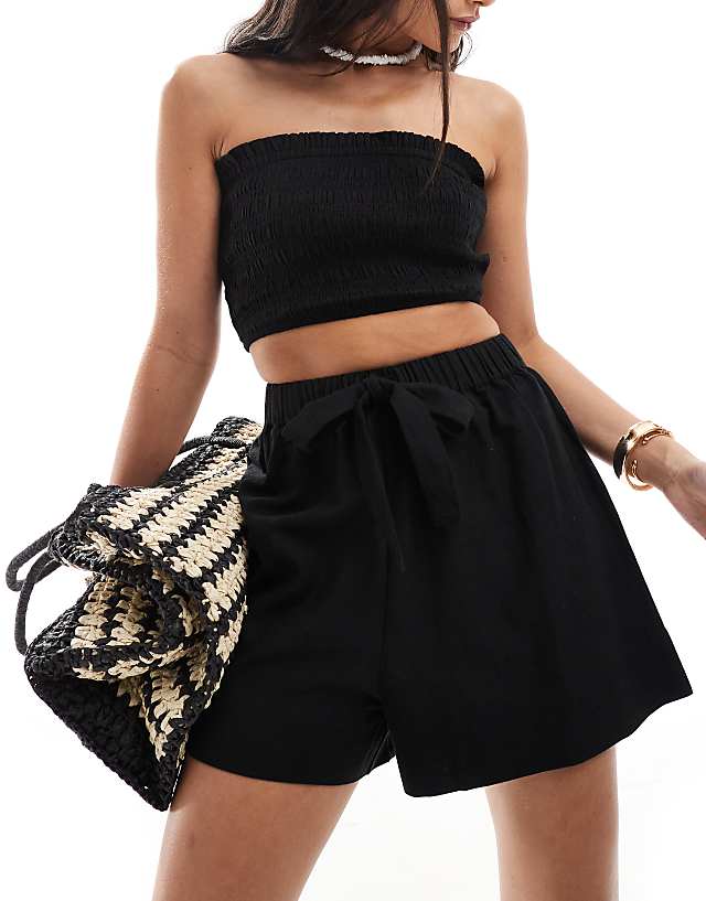 ASOS DESIGN Isabel Mix & Match Linen Look Beach Short In Black