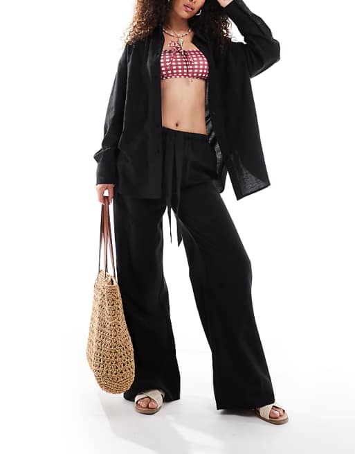 ASOS DESIGN Isabel Mix & Match Linen Look Beach Short In Black