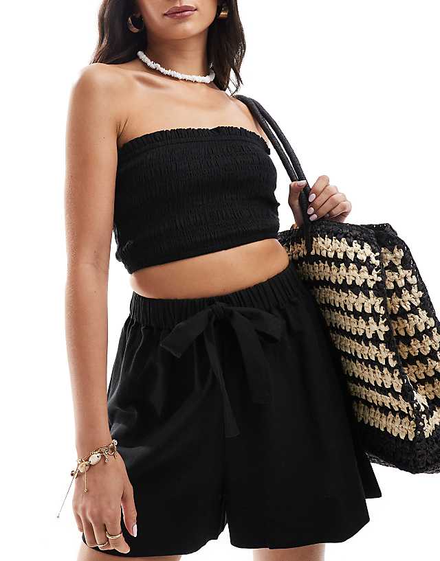 ASOS DESIGN Isabel Mix & Match Linen Look Beach Short In Black