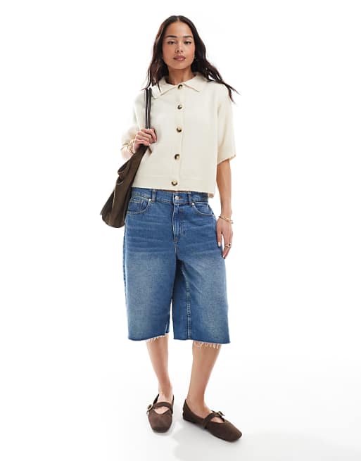 ASOS DESIGN Knitted Short Sleeve Shirt Cardigan In Cream
