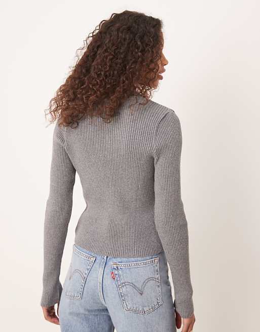 ASOS DESIGN Knitted V Neck Rib Cardigan In Grey