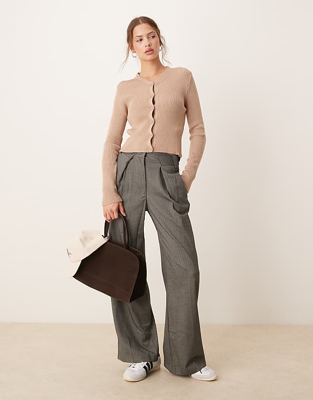 ASOS DESIGN Knitted V Neck Rib Cardigan In Mocha